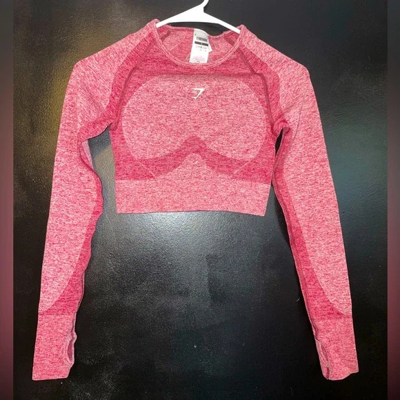 Gymshark Red Cropped Long Sleeve Size Small - Picture 1 of 3